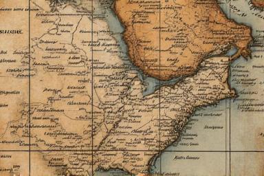 Ancienne carte endommagée numérisée et restaurée, montrant des détails historiques.